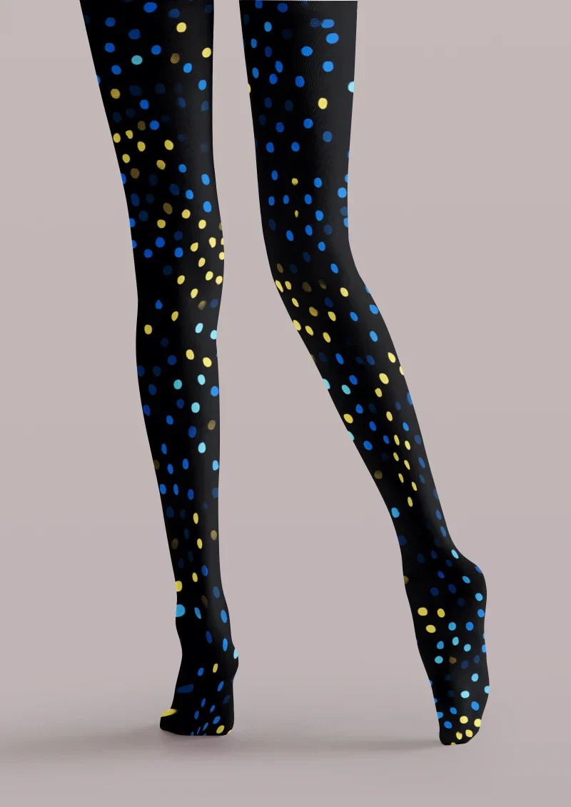Viken Plan Black Blue Gold Polka Dot Tights Hosiery Pantyhose - Image 4