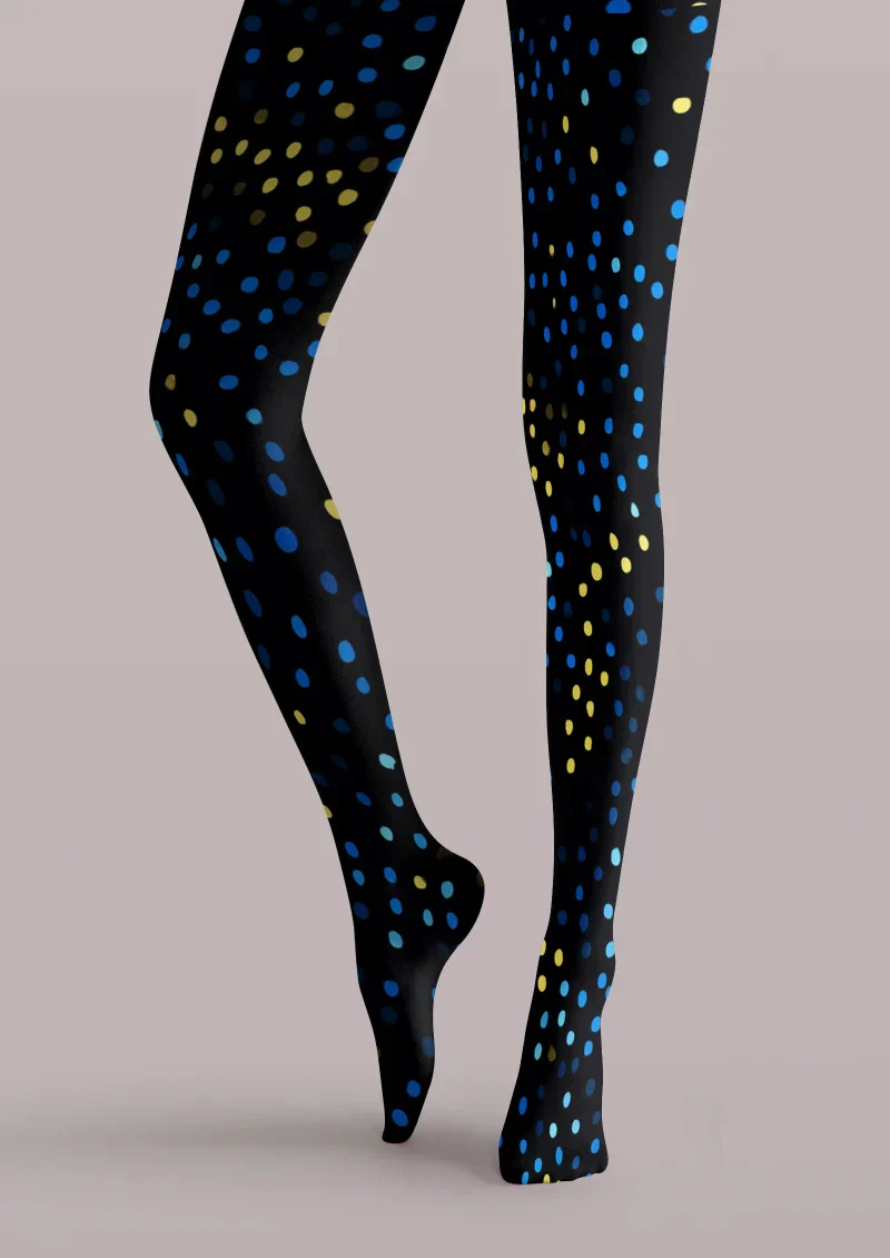 Viken Plan Black Blue Gold Polka Dot Tights Hosiery Pantyhose - Image 5