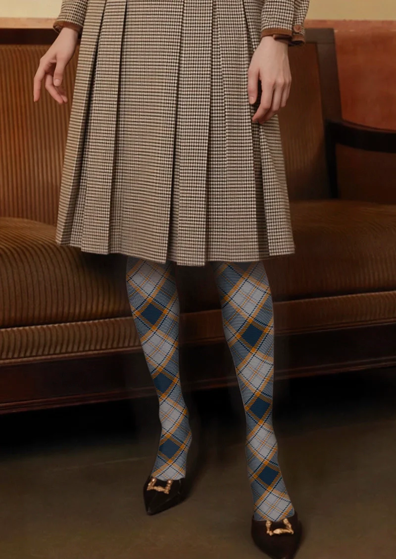Viken Plan Gray-orange stripes Checked Tights Hosiery Pantyhose - Image 2