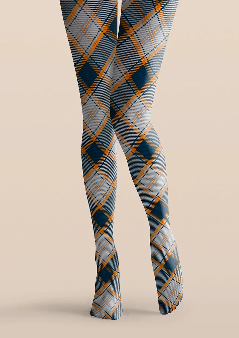 Viken Plan Gray-orange stripes Checked Tights Hosiery Pantyhose - Image 3
