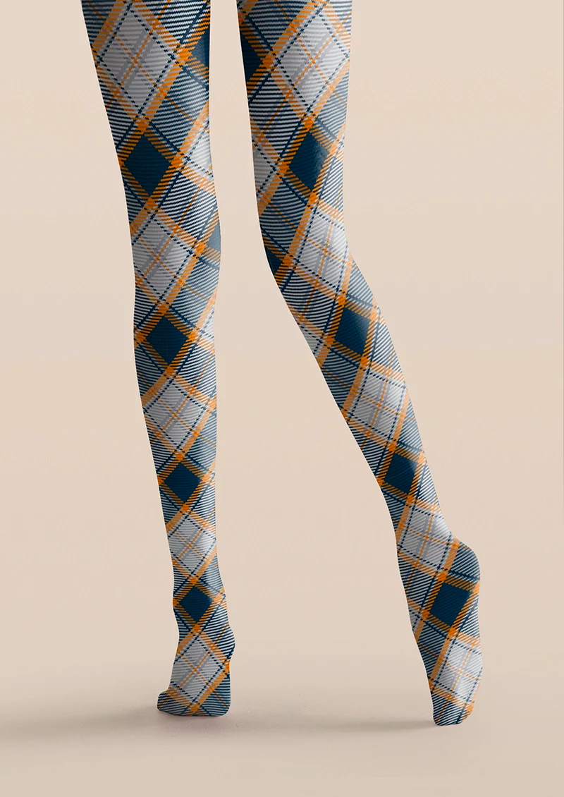 Viken Plan Gray-orange stripes Checked Tights Hosiery Pantyhose - Image 4