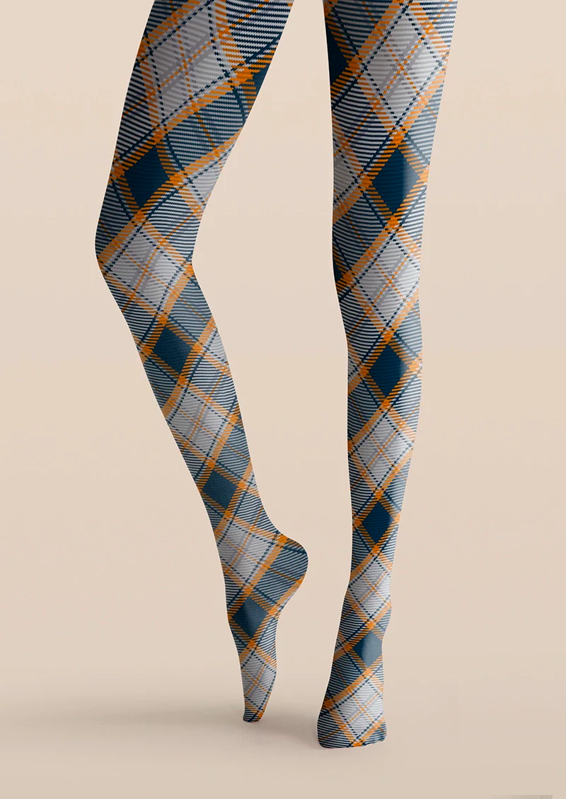 Viken Plan Gray-orange stripes Checked Tights Hosiery Pantyhose - Image 5