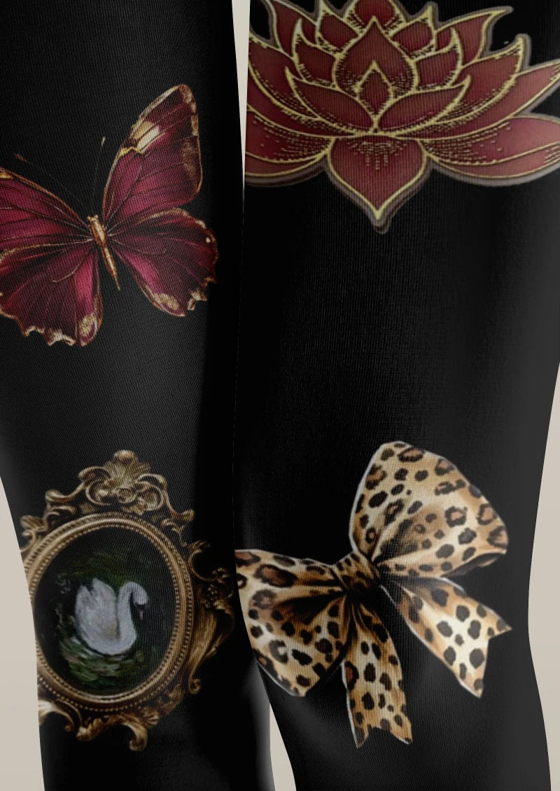 Viken Plan Black Butterfly Floral Tights Hosiery Pantyhose - Image 3