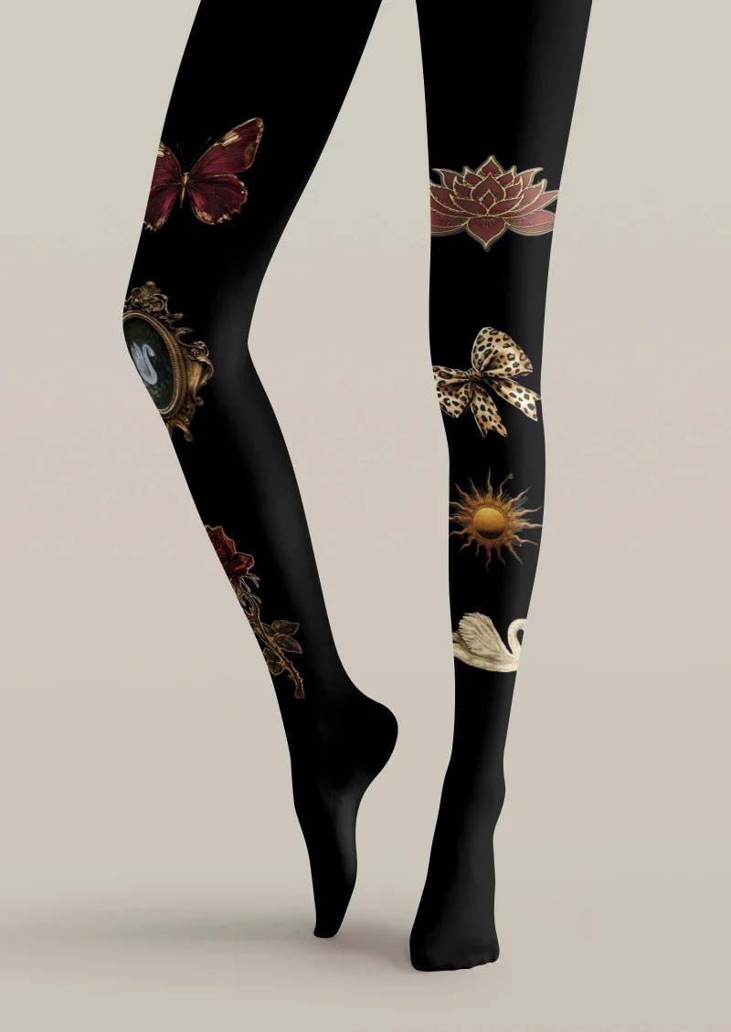Viken Plan Black Butterfly Floral Tights Hosiery Pantyhose - Image 4
