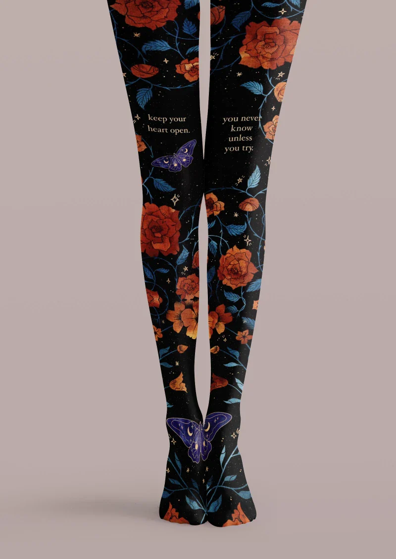 Viken Plan Black Colorful Floral Tights Hosiery Pantyhose
