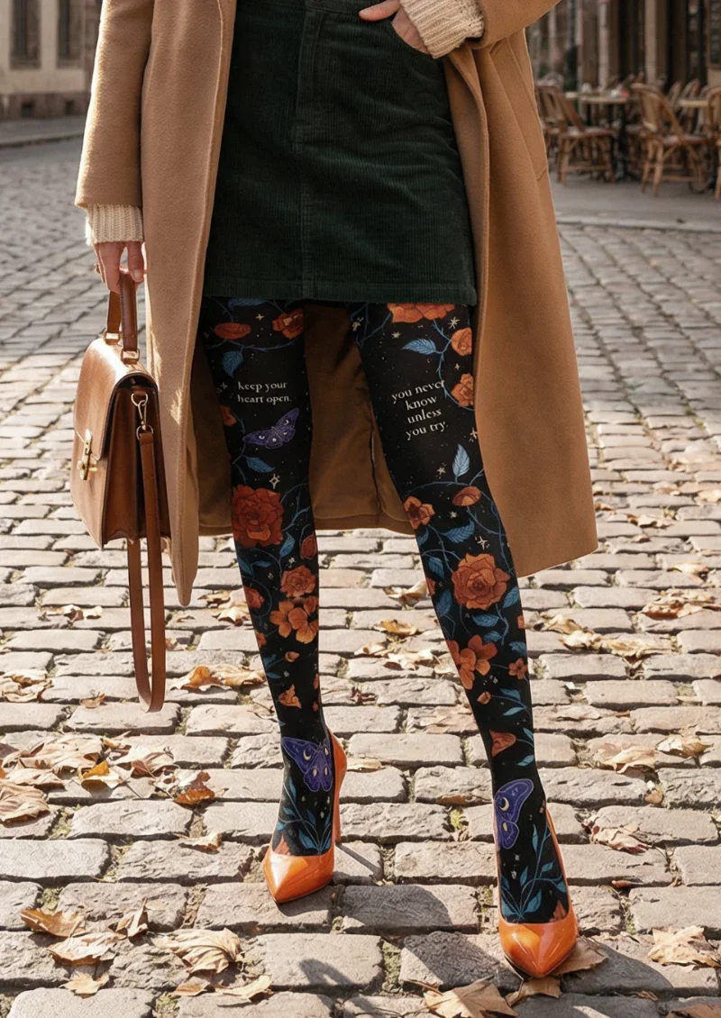 Viken Plan Black Colorful Floral Tights Hosiery Pantyhose - Image 2
