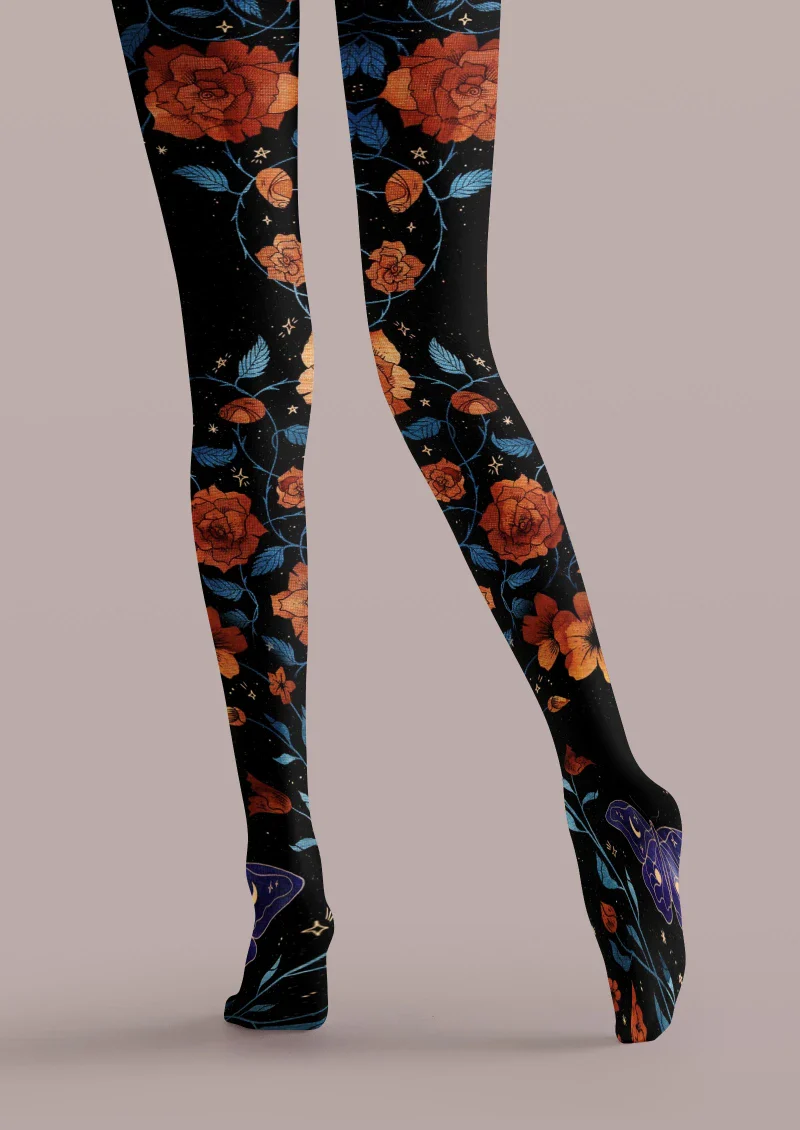 Viken Plan Black Colorful Floral Tights Hosiery Pantyhose - Image 4