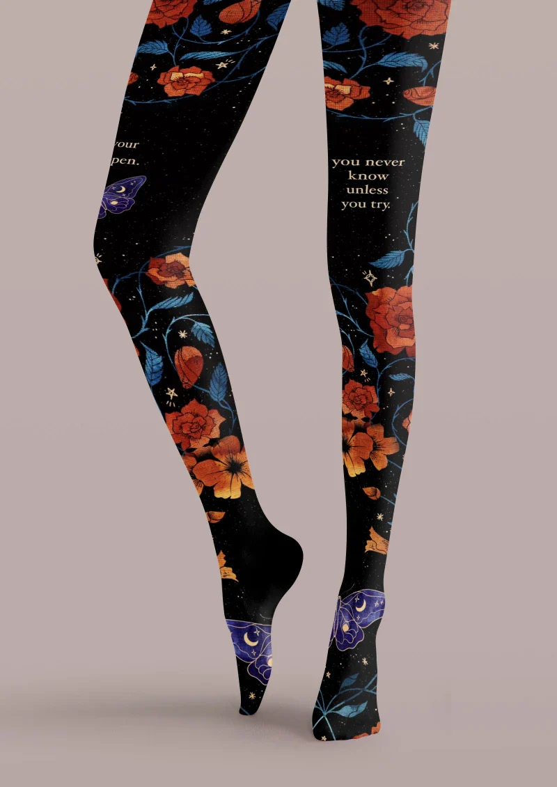 Viken Plan Black Colorful Floral Tights Hosiery Pantyhose - Image 5