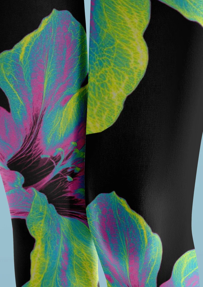 Viken Plan Black Colorful Leaf Floral Tights Hosiery Pantyhose - Image 4