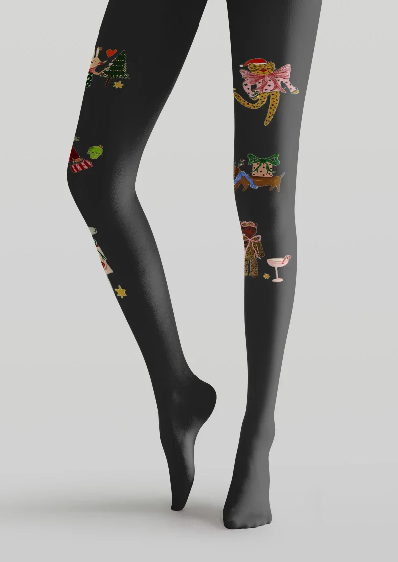 Viken Plan Black Decorative Graphic Tights Hosiery Pantyhose - Image 4