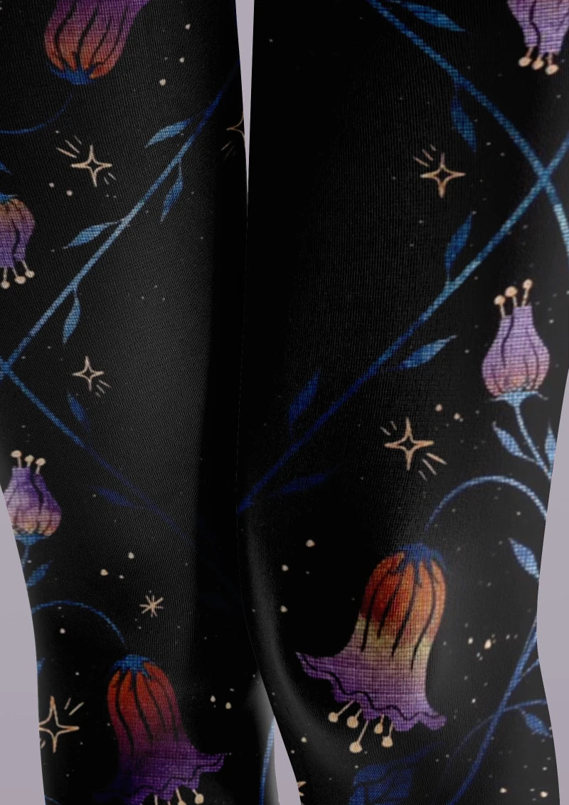Viken Plan Black Floral Decor Graphic Tights Hosiery Pantyhose - Image 3
