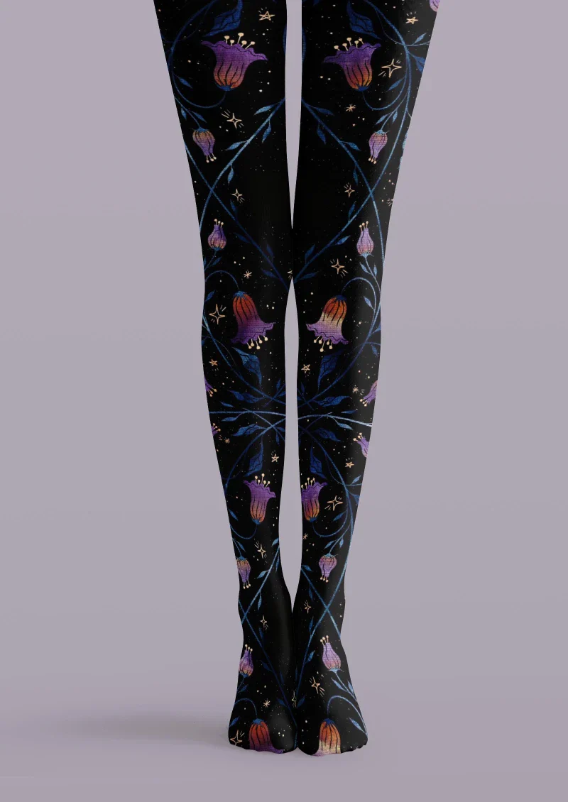 Viken Plan Black Floral Decor Graphic Tights Hosiery Pantyhose - Image 4