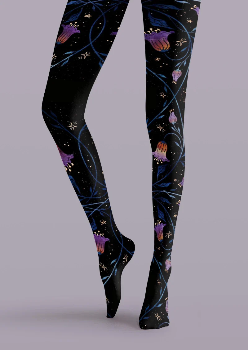 Viken Plan Black Floral Decor Graphic Tights Hosiery Pantyhose - Image 5