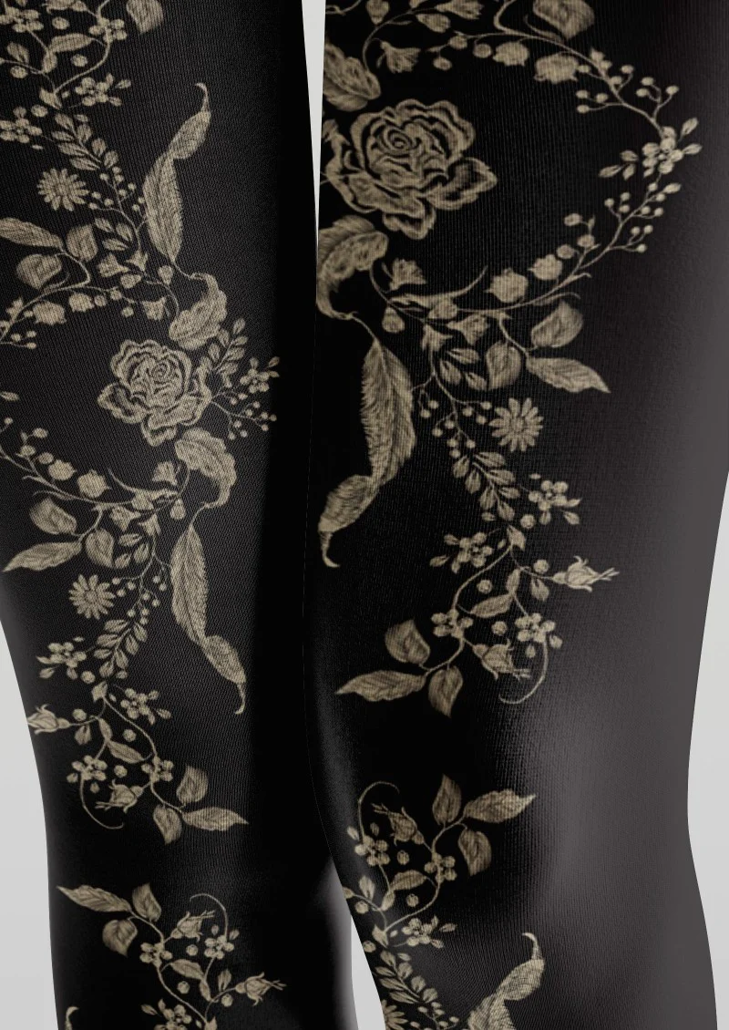 Viken Plan Black Floral Print Tights Hosiery Pantyhose - Image 3