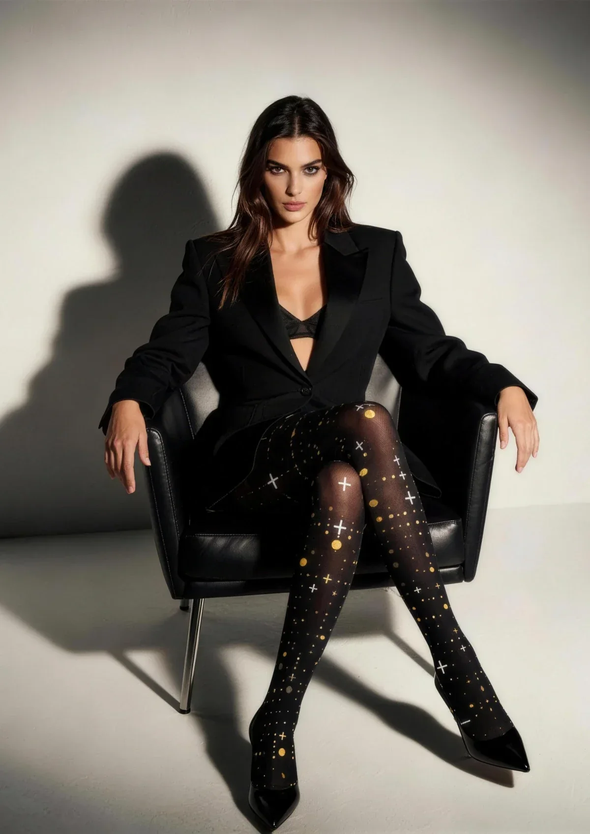 Viken Plan Black Gold Star Tights Hosiery Pantyhose - Image 2