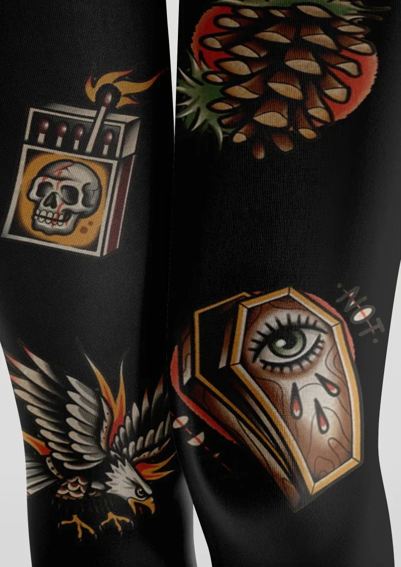 Viken Plan Black Gold Tattoo Graphic Tights Hosiery Pantyhose - Image 4
