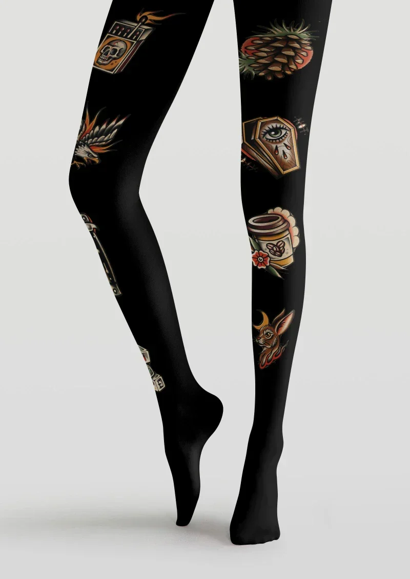 Viken Plan Black Gold Tattoo Graphic Tights Hosiery Pantyhose - Image 5