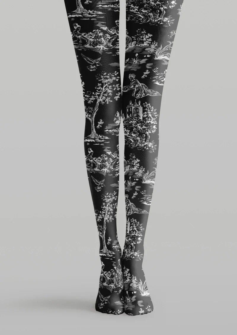 Viken Plan Black Gray Abstract Texture Tights Hosiery Pantyhose