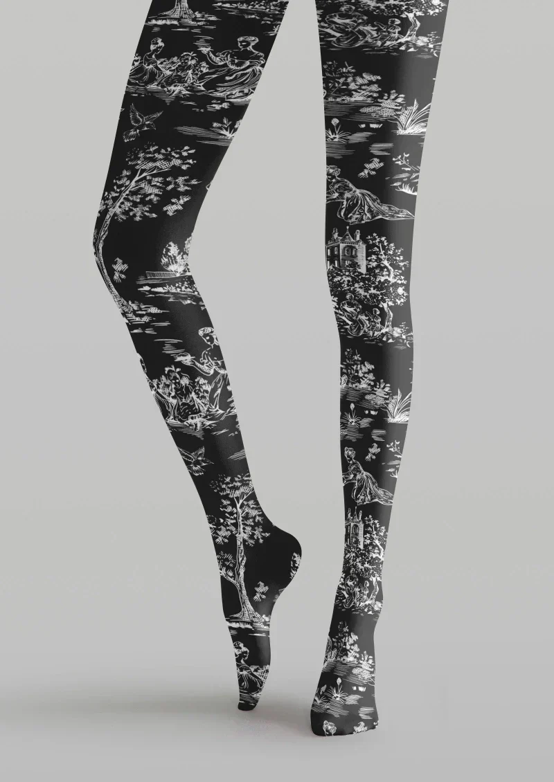 Viken Plan Black Gray Abstract Texture Tights Hosiery Pantyhose - Image 5