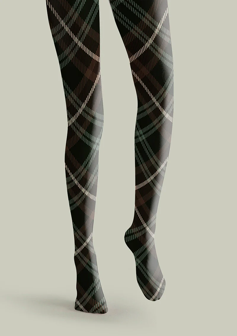 Viken Plan Black-gray Check Tights Hosiery Pantyhose