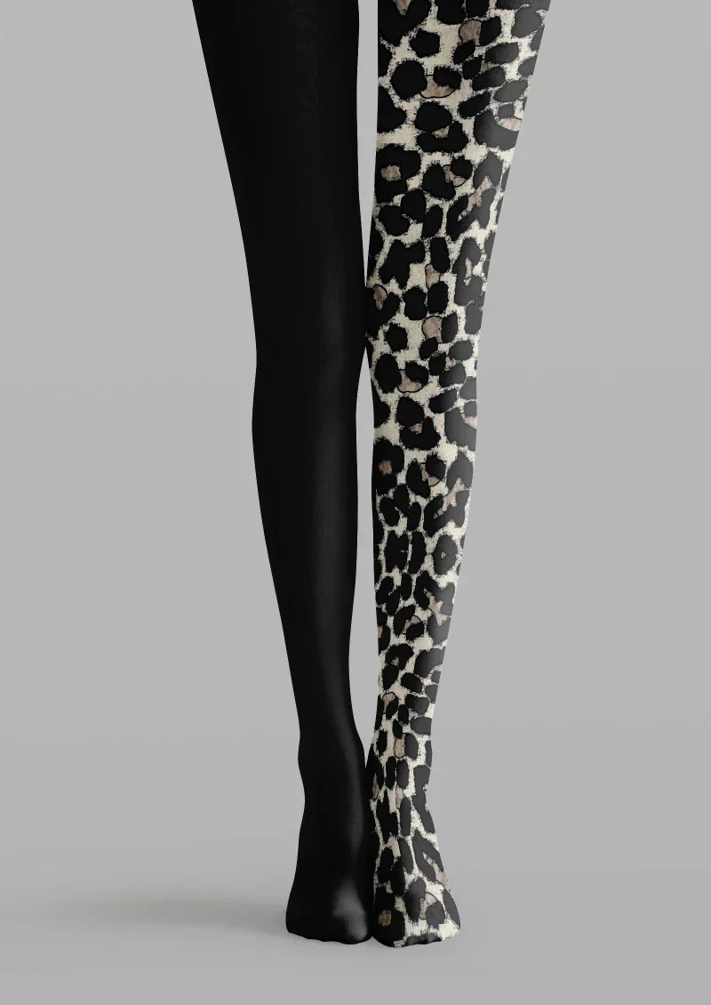 Viken Plan Black Leopard Print Tights Hosiery Pantyhose