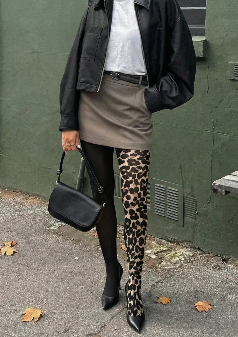 Viken Plan Black Leopard Print Tights Hosiery Pantyhose - Image 2