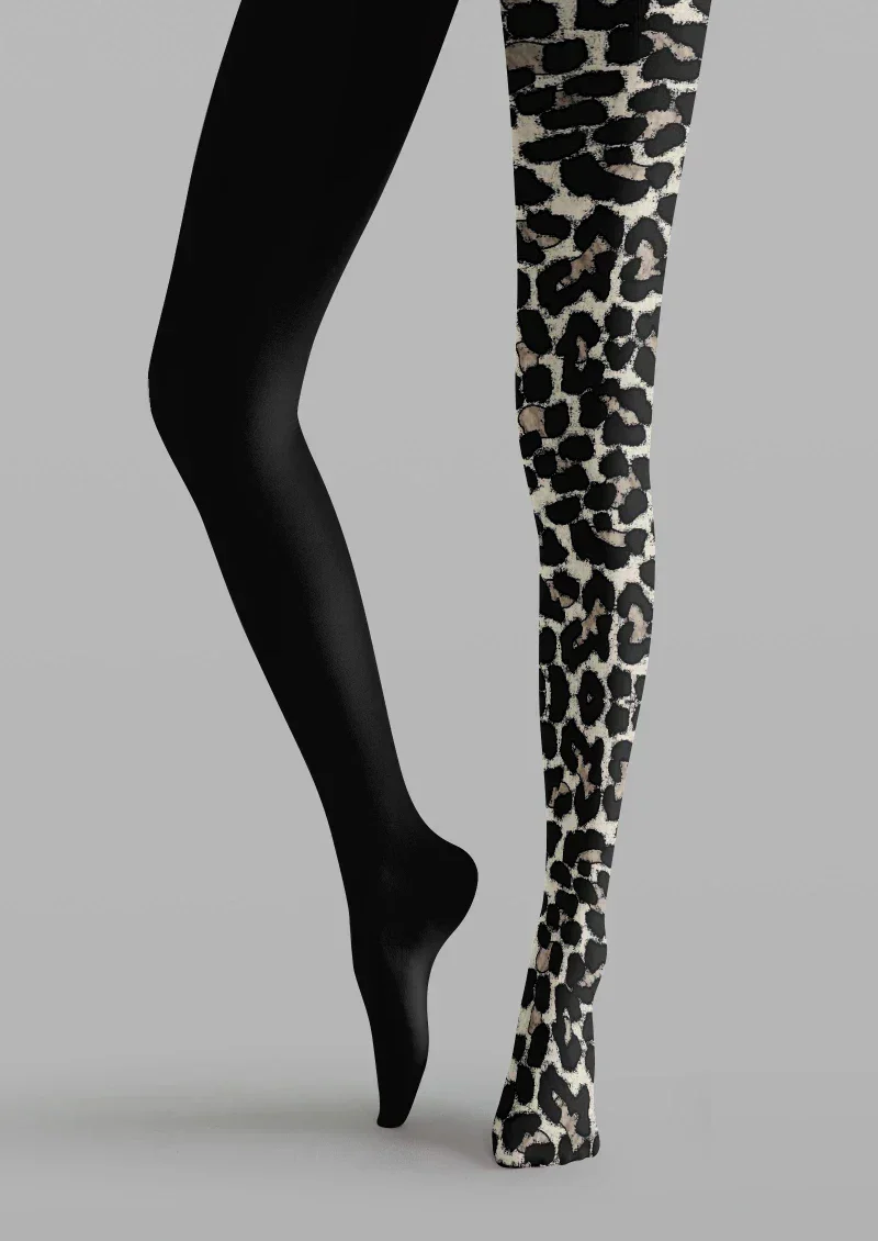 Viken Plan Black Leopard Print Tights Hosiery Pantyhose - Image 5
