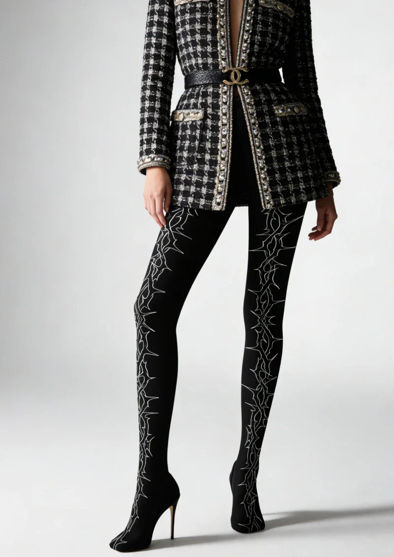 Viken Plan Black Line Graphic Tights Hosiery Pantyhose - Image 2
