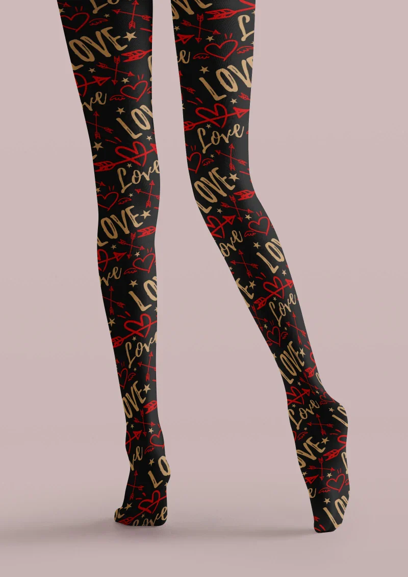 Viken Plan Black LOVE Graphic Tights Hosiery Pantyhose