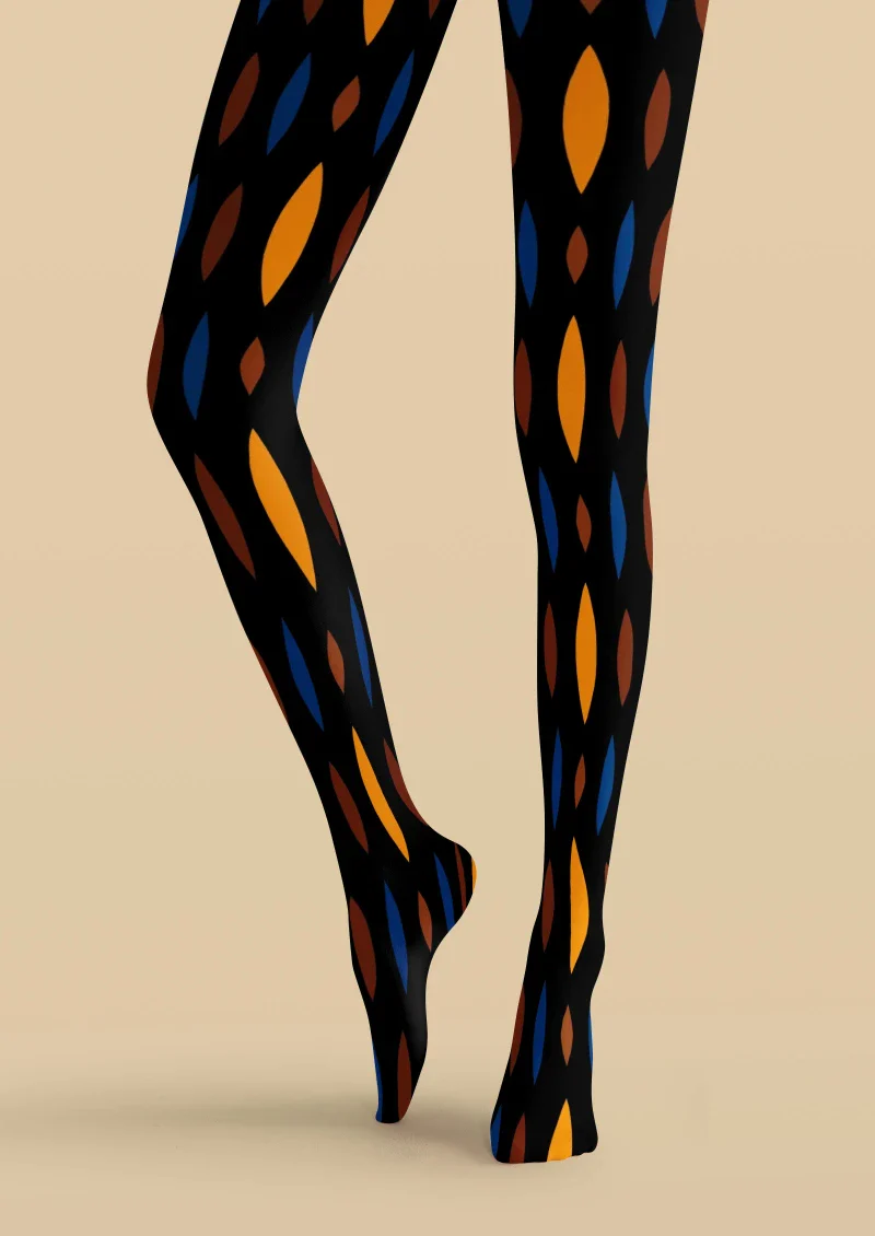 Viken Plan Black Orange Geometric Tights Hosiery Pantyhose - Image 3