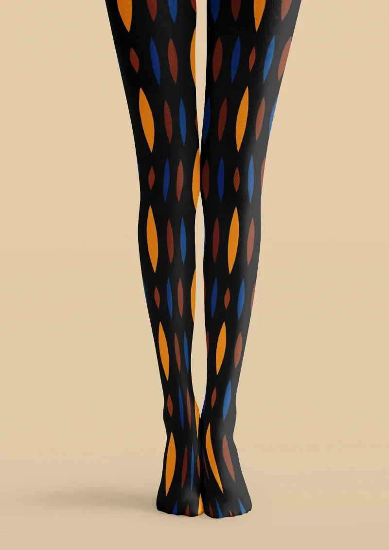 Viken Plan Black Orange Geometric Tights Hosiery Pantyhose - Image 4