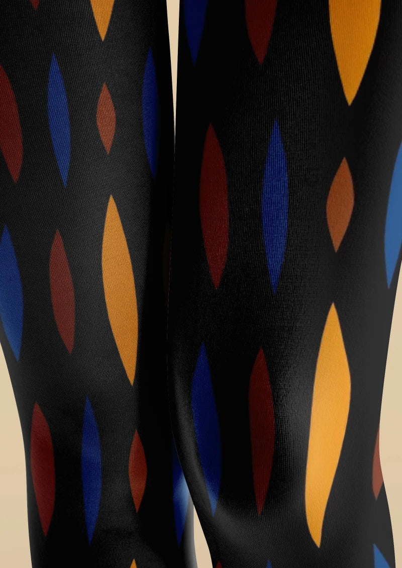 Viken Plan Black Orange Geometric Tights Hosiery Pantyhose - Image 5