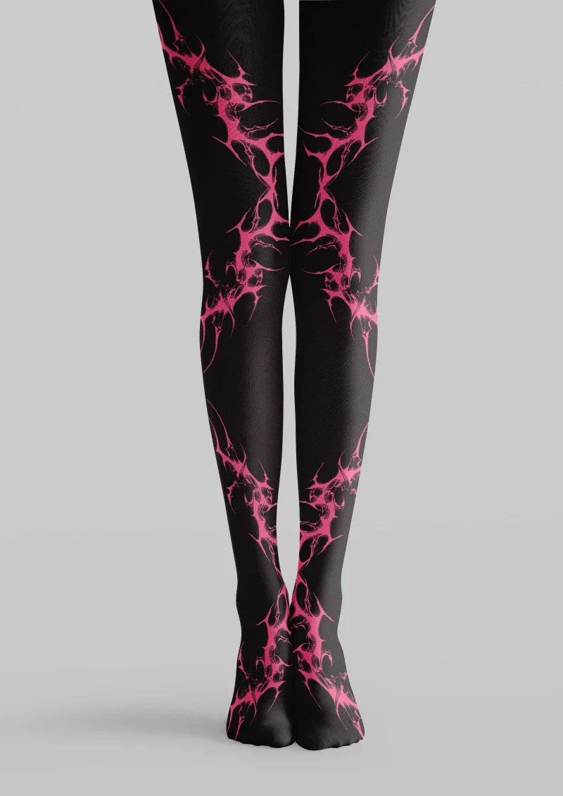 Viken Plan Black Pink Abstract Graphic Tights Hosiery Pantyhose