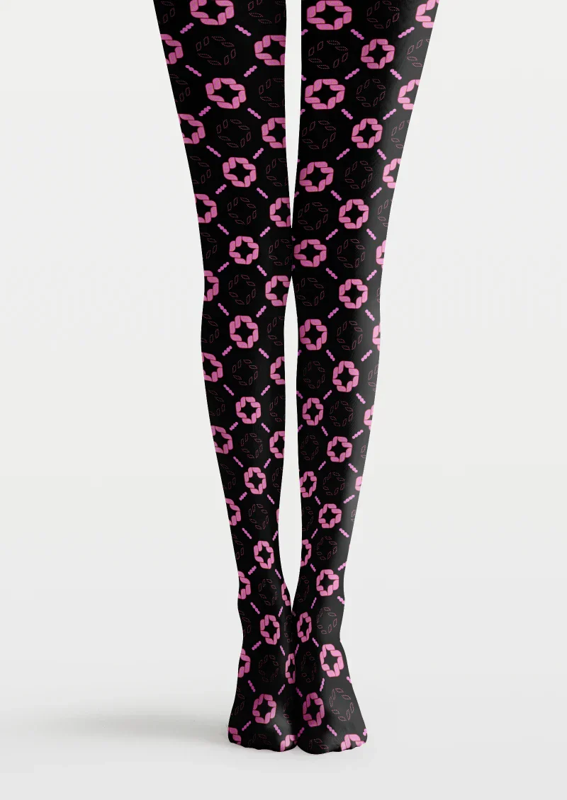 Viken Plan Black Pink Geometric Tights Hosiery Pantyhose