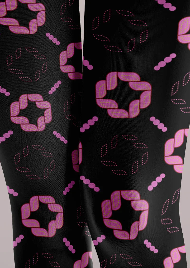 Viken Plan Black Pink Geometric Tights Hosiery Pantyhose - Image 3