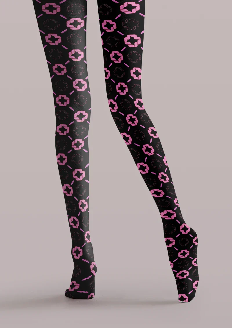 Viken Plan Black Pink Geometric Tights Hosiery Pantyhose - Image 4