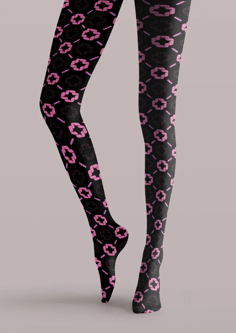 Viken Plan Black Pink Geometric Tights Hosiery Pantyhose - Image 5
