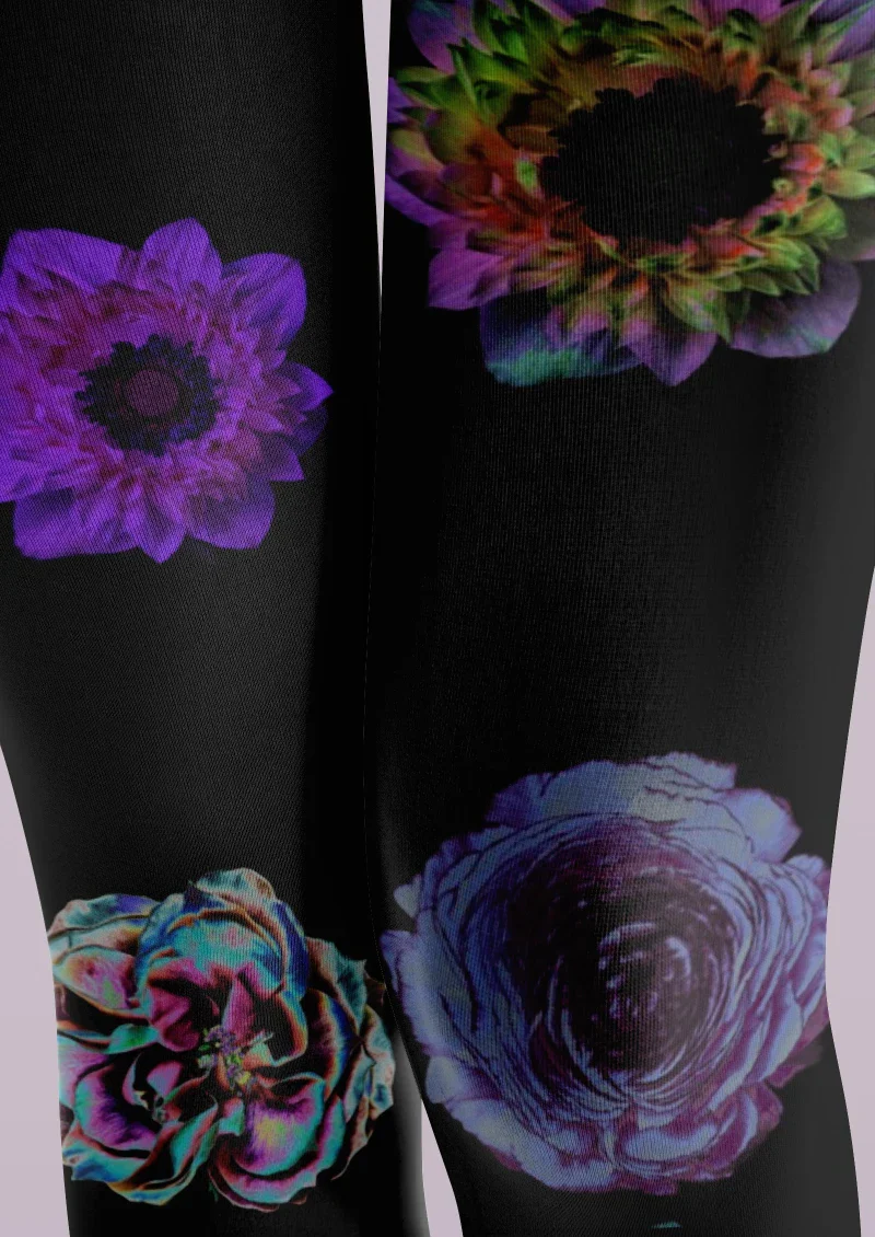 Viken Plan Black Purple Floral Print Tights Hosiery Pantyhose - Image 4