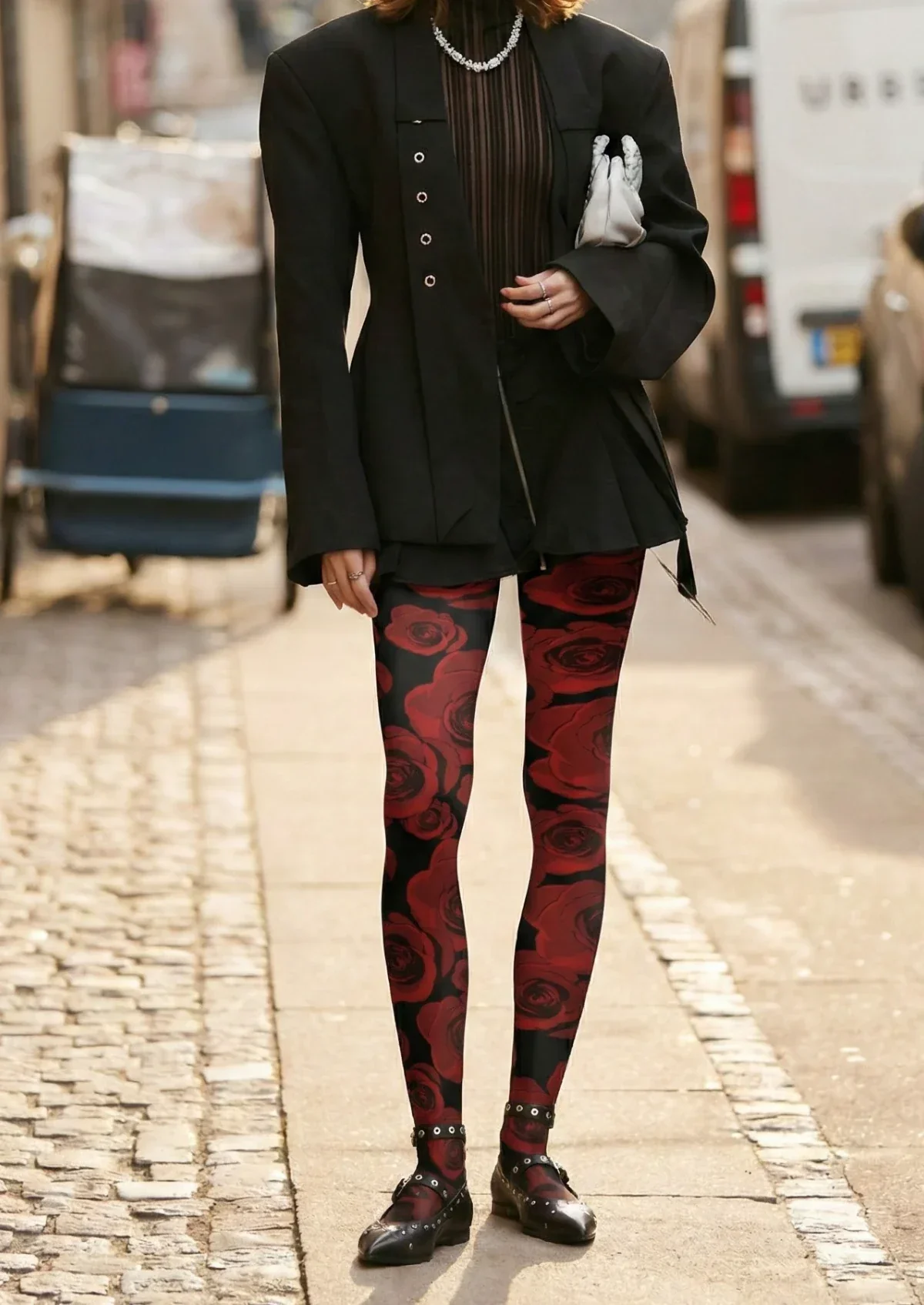 Viken Plan Black Red Floral Print Tights Hosiery Pantyhose - Image 2
