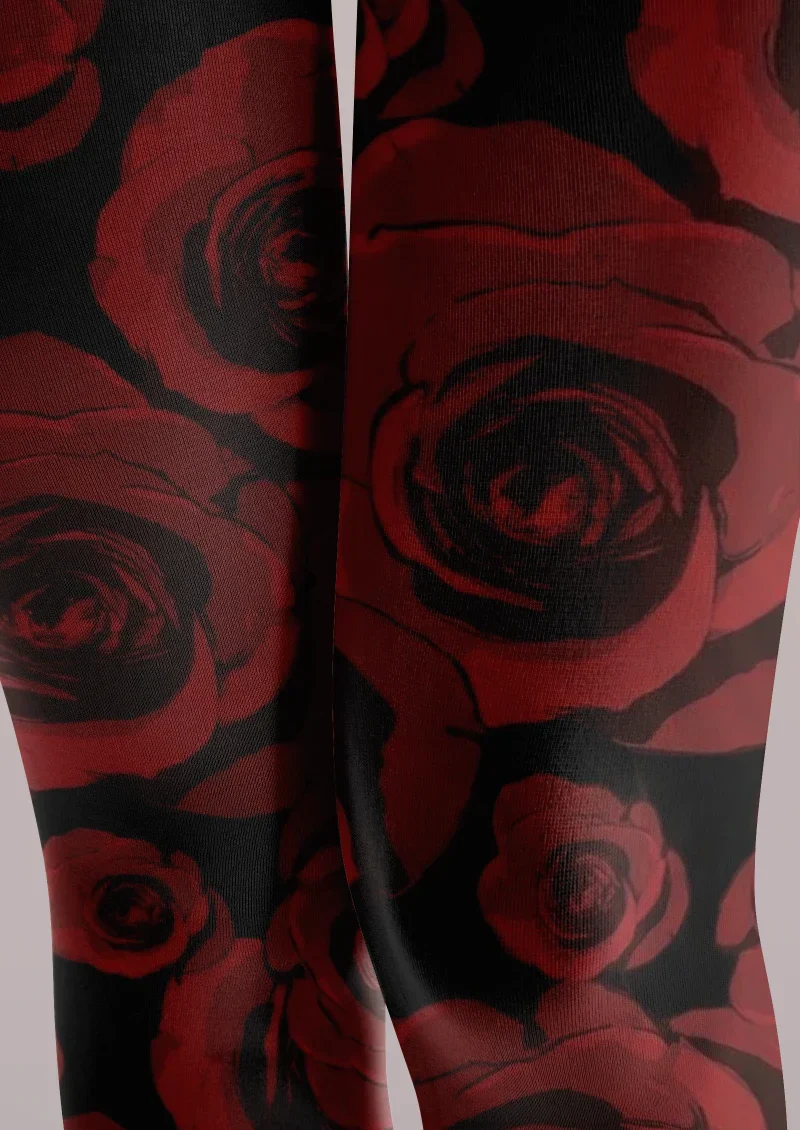 Viken Plan Black Red Floral Print Tights Hosiery Pantyhose - Image 3