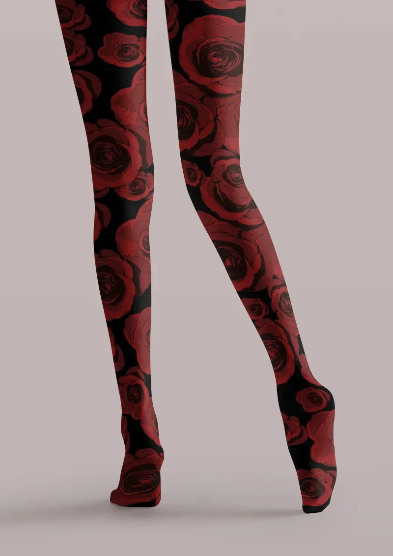 Viken Plan Black Red Floral Print Tights Hosiery Pantyhose - Image 4
