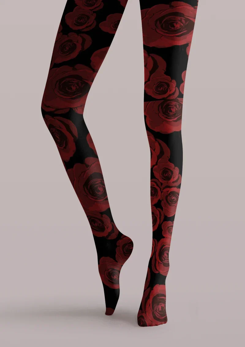 Viken Plan Black Red Floral Print Tights Hosiery Pantyhose - Image 5