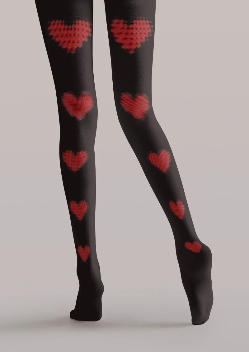 Viken Plan Valentine's Day Black Red Heart Graphic Tights Hosiery Pantyhose - Image 4