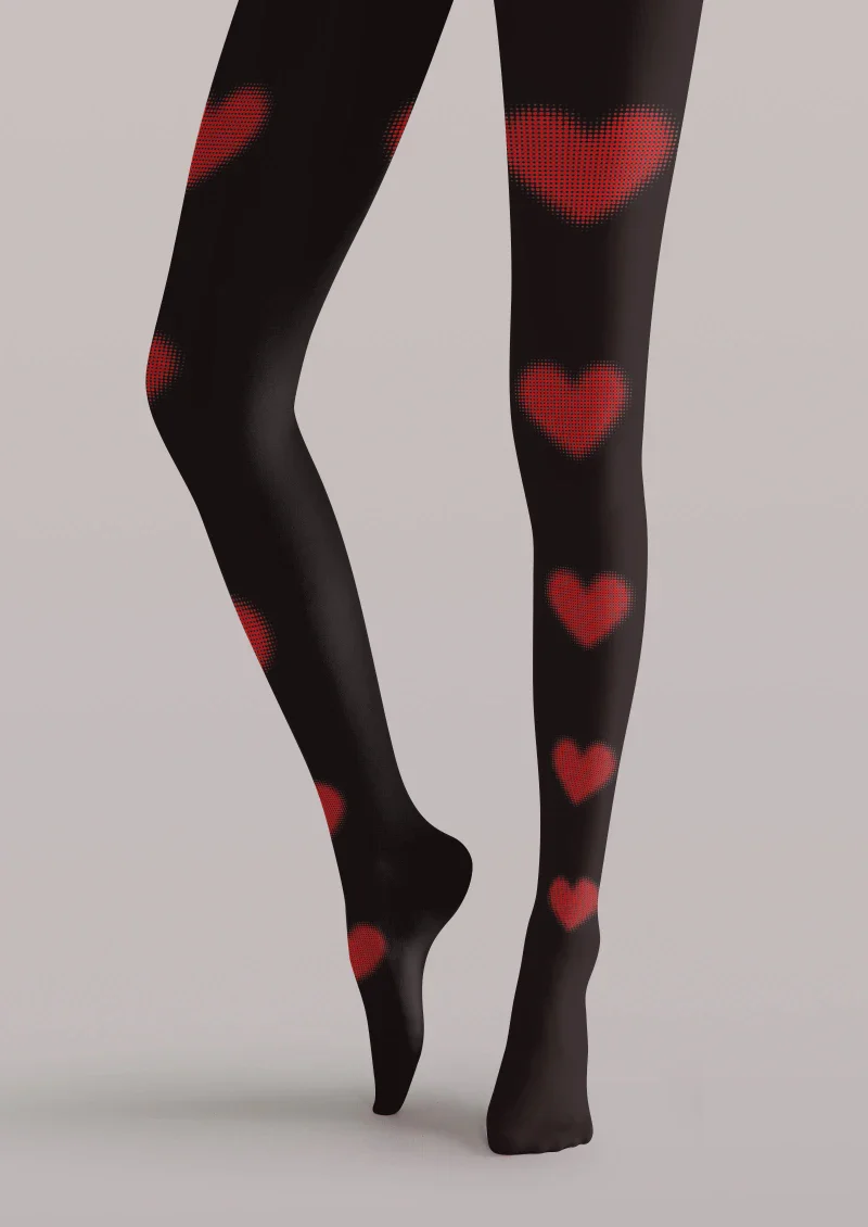 Viken Plan Valentine's Day Black Red Heart Graphic Tights Hosiery Pantyhose - Image 5
