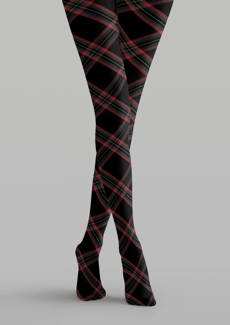 Viken Plan Black Red Plaid Tights Hosiery Pantyhose