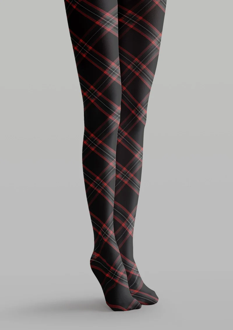 Viken Plan Black Red Plaid Tights Hosiery Pantyhose - Image 3