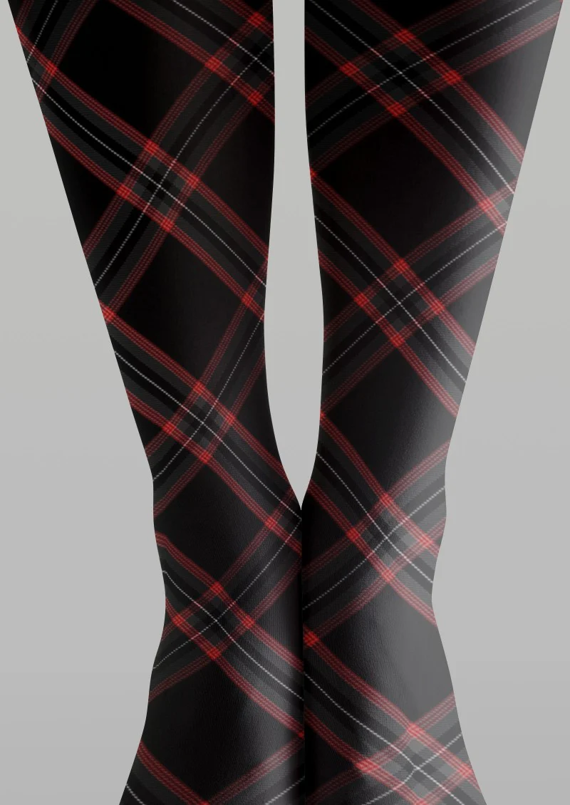 Viken Plan Black Red Plaid Tights Hosiery Pantyhose - Image 4