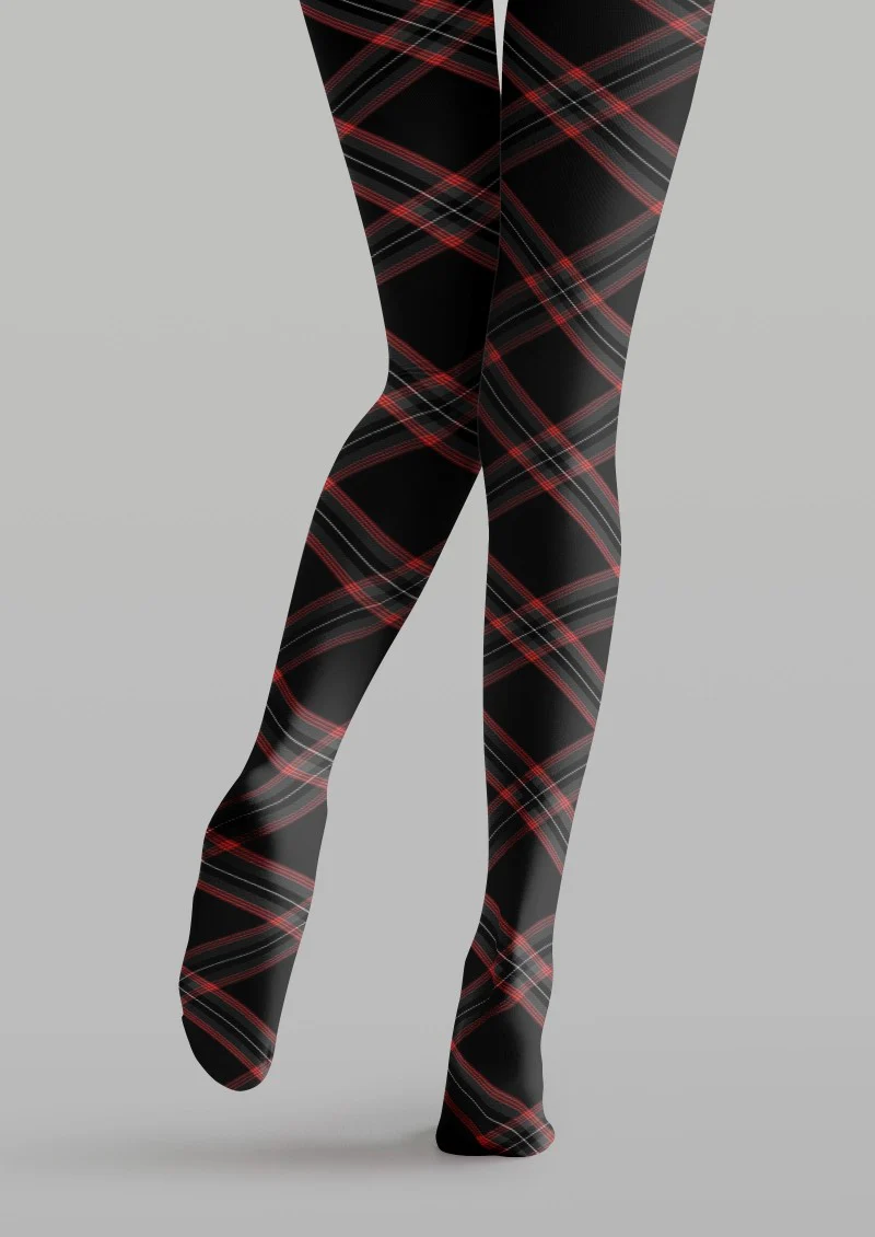 Viken Plan Black Red Plaid Tights Hosiery Pantyhose - Image 5