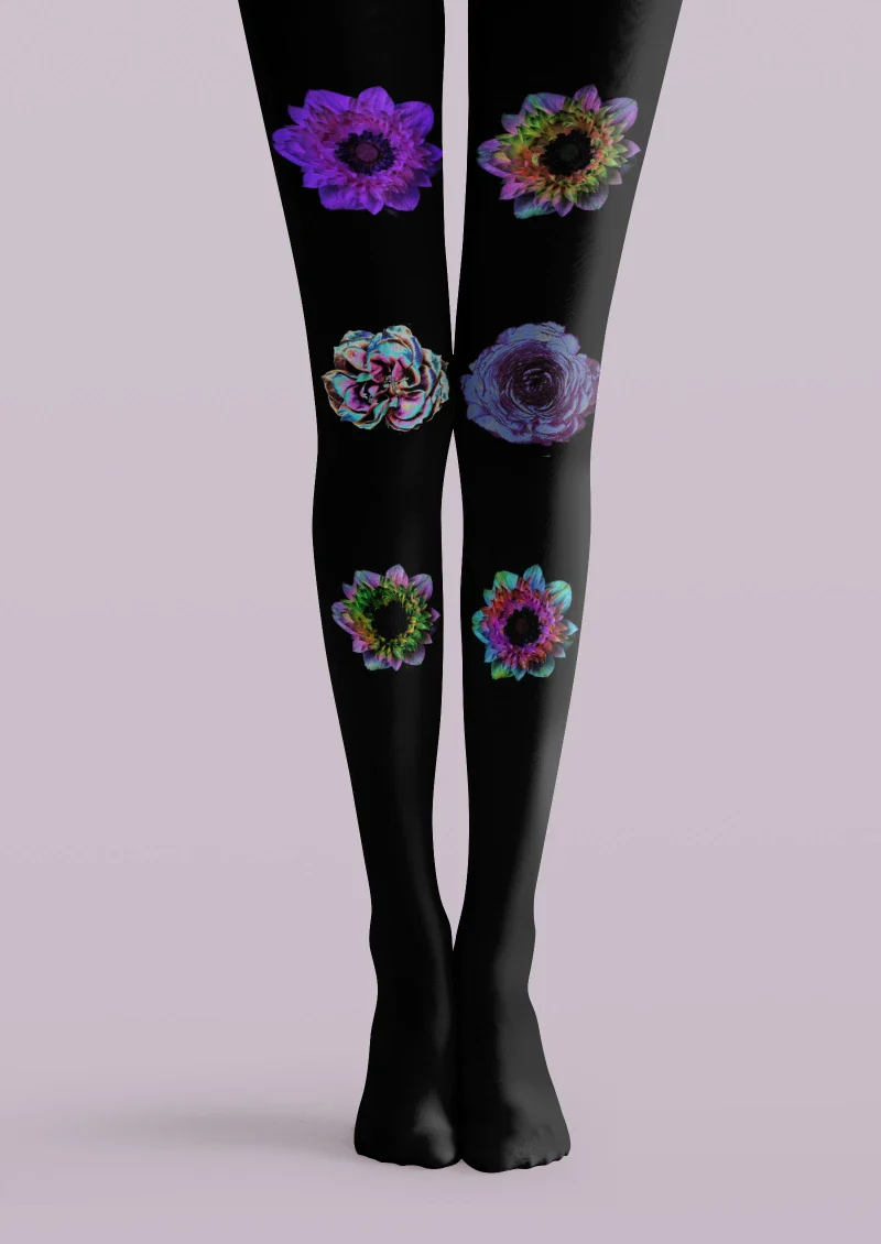 Viken Plan Black Red Purple Floral Tights Hosiery Pantyhose