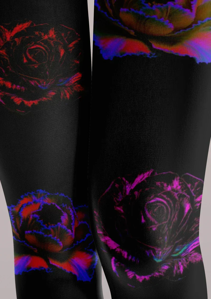 Viken Plan Black Red Purple Floral Tights Hosiery Pantyhose - Image 4